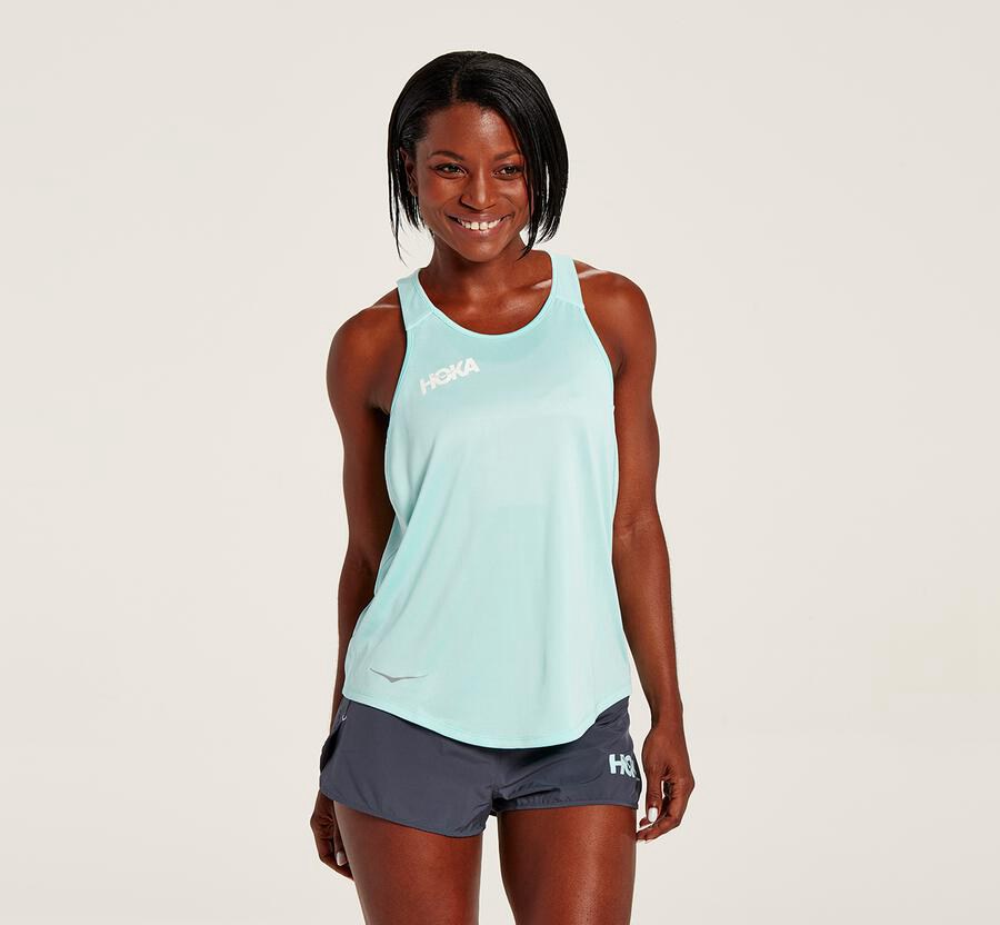 Tops Womens - Hoka One One Performance Tank - Blue - PCGQNRU-24